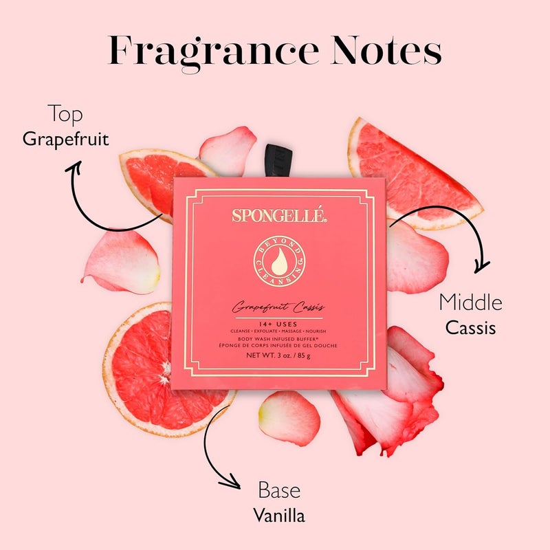 SPONGELLÉ Spongelle Grapefruit Cassis Wild Flower Loofah Buffer with Box | Bath & Shower Loofah for Women | Body Scrubber Exfoliator with Body Wash Infused Sponge | 14+ uses | Zesty Grapefruit, Cassis & Vanilla - Image 3